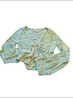 American Eagle Outfitters Striped Knot-Front Crop Top in Mint, Blue & Cream